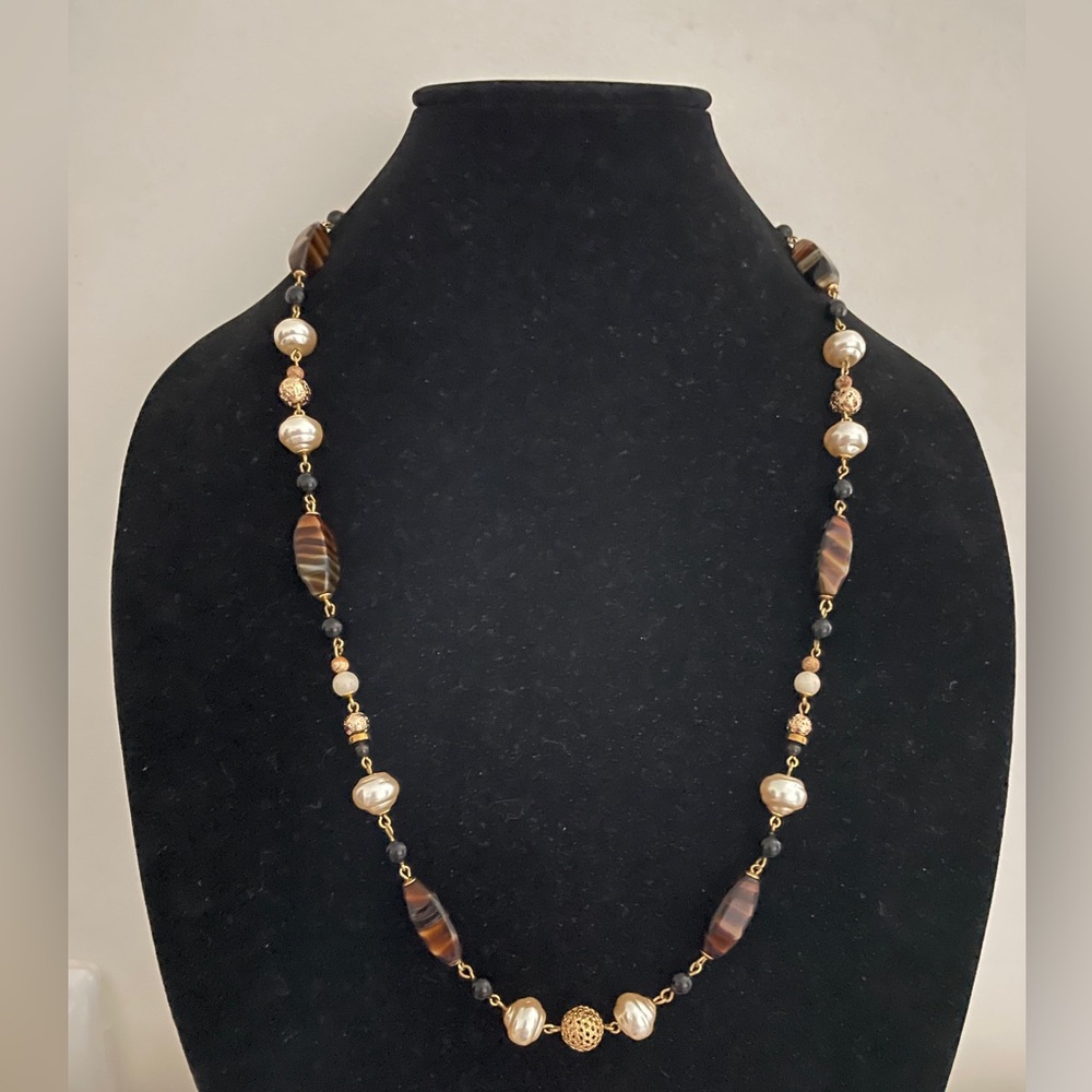 Reimagined Vintage Genuine Stone & Faux Bead Necklace